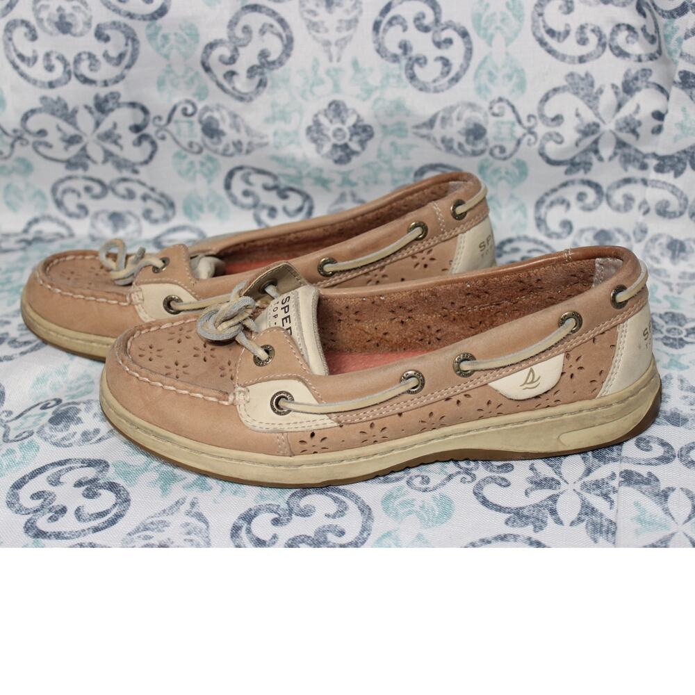 Sperry Top-Siders‎ Women's Tan Leather Floral Cutouts Boat Shoes Size 6.5M